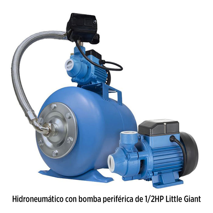 Equipo Hidroneumático con Bomba de Agua Periférica Serie Marc de 0.5 Hp con Tanque 24 L, Little Giant