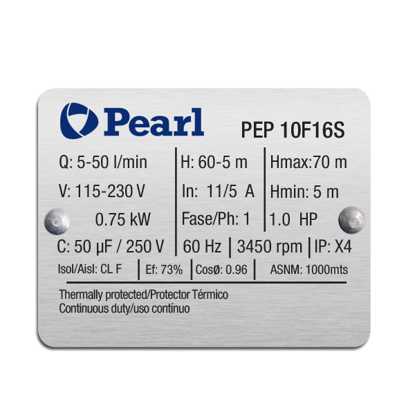 Bomba de Agua Periférica Serie PEP de 0.5 a 1.5 Hp, Pearl