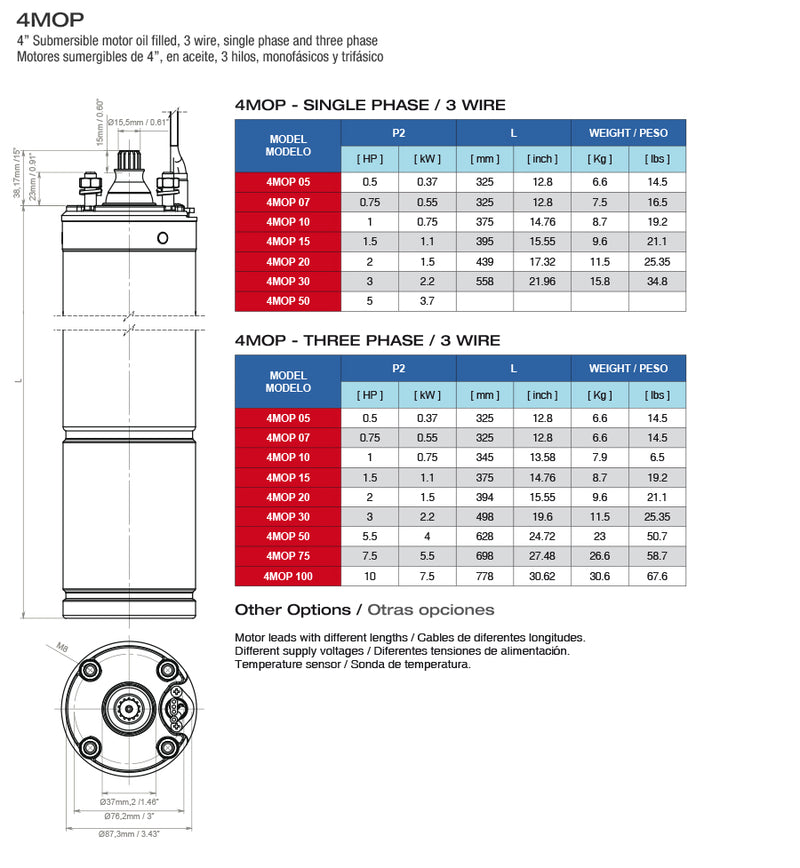 Motor Sumergible 4" de 0.5 a 5 Hp, Pearl